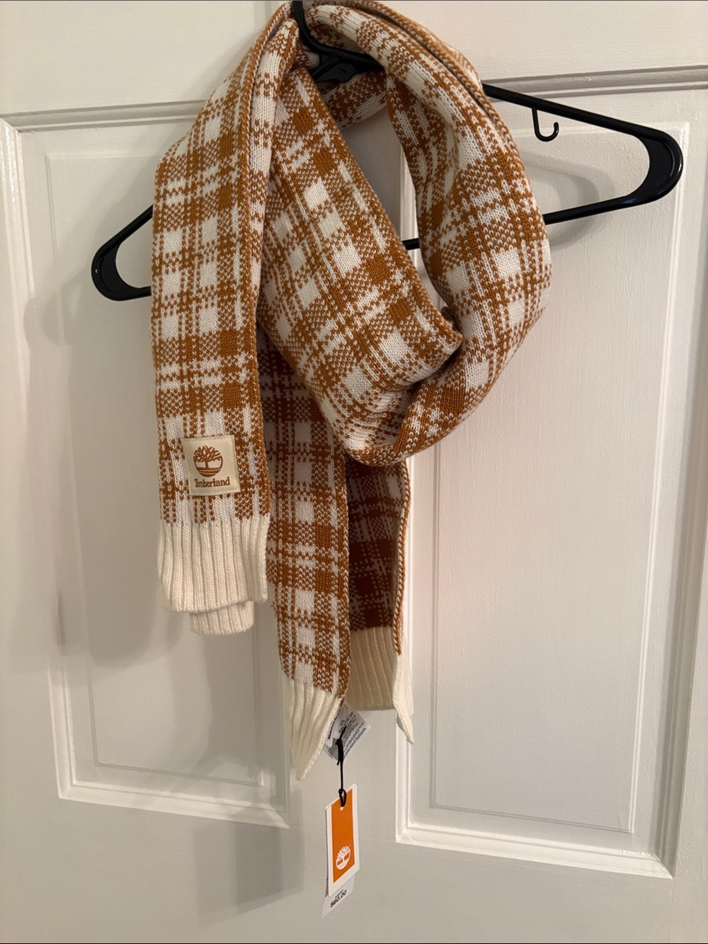 Timberland Cream & Brown Plaid Knit Scarf